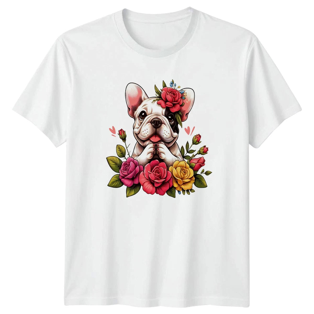 Cute French Bulldog Floral Dog Womens T-Shirt Frenchie Pet Lover