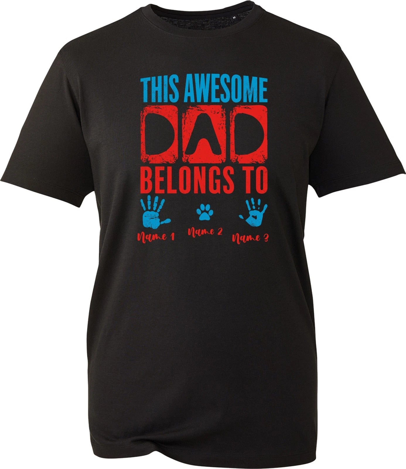 Custom Personalised Dad T Shirt Unisex Cotton Family Name Kid Handprints Tee New