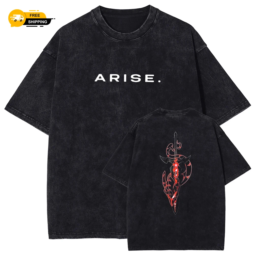 Solo Leveling ARISE T Shirt Manga Graphic Vintage Washed Oversized Tee Men Women