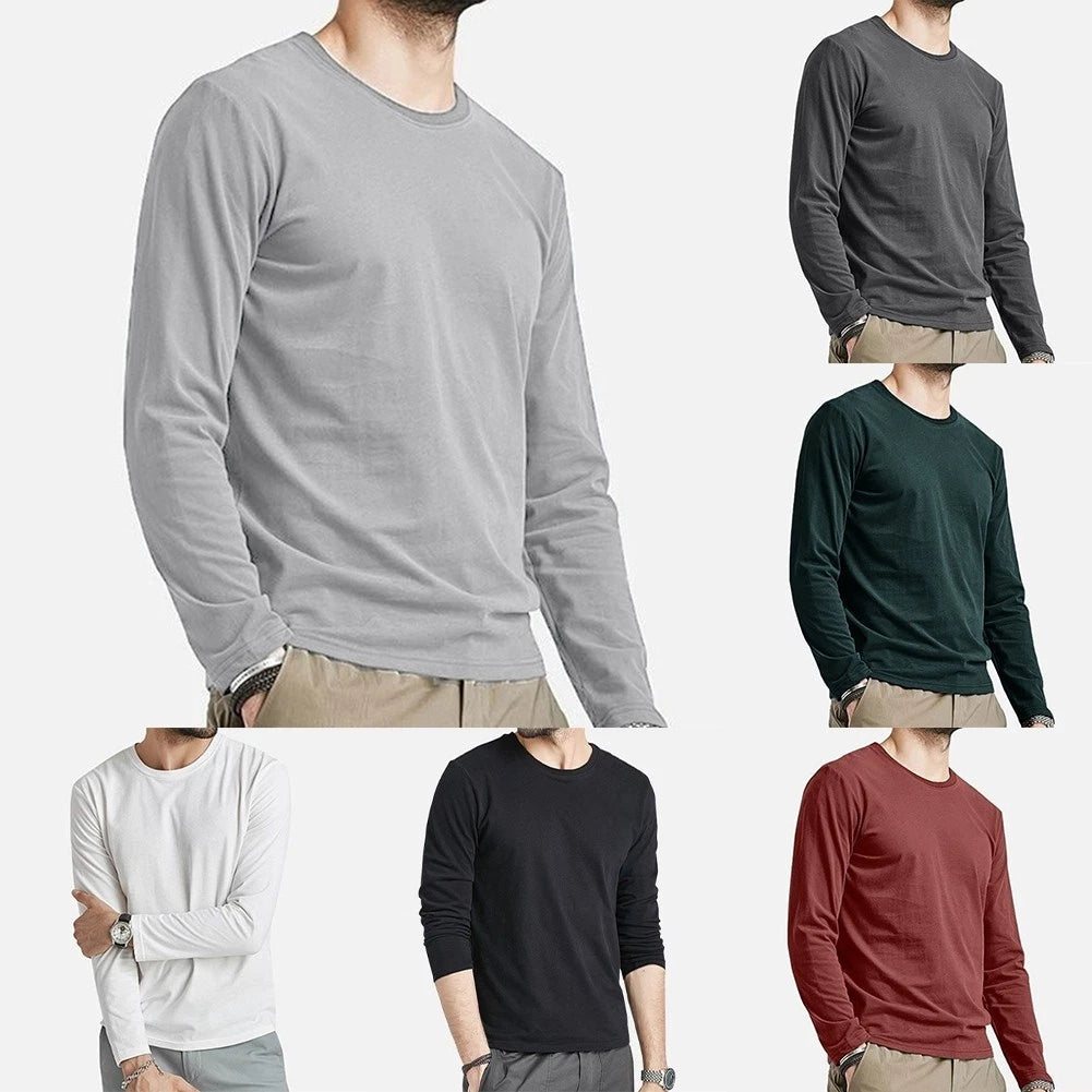 Men Long Sleeve T Shirt Crew Neck Activewear Pullover Street Style Top