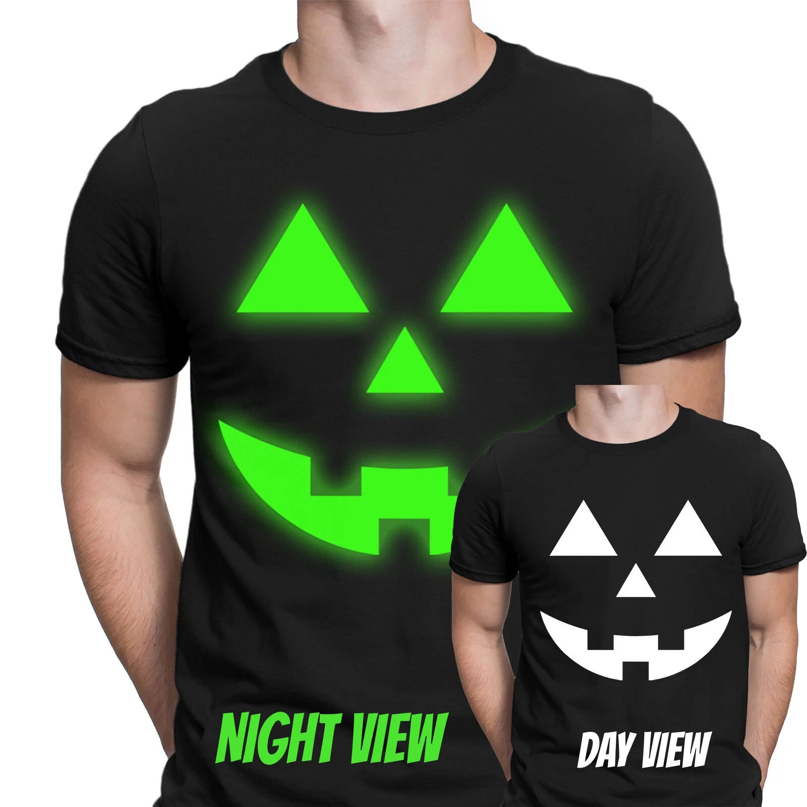 Glow In The Dark Halloween Pumpkin Face T-Shirt Creepy Scary Unisex Design #T416