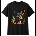 Detailed Kitten Glowing Cat Cute Mens T-Shirt Black 100% Cotton Kawaii Printed
