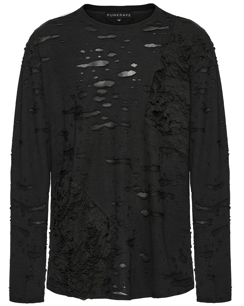 Punk Rave Mens Decadent Apocalyptic Gothic Grunge Shredded Knit Long Sleeve Top