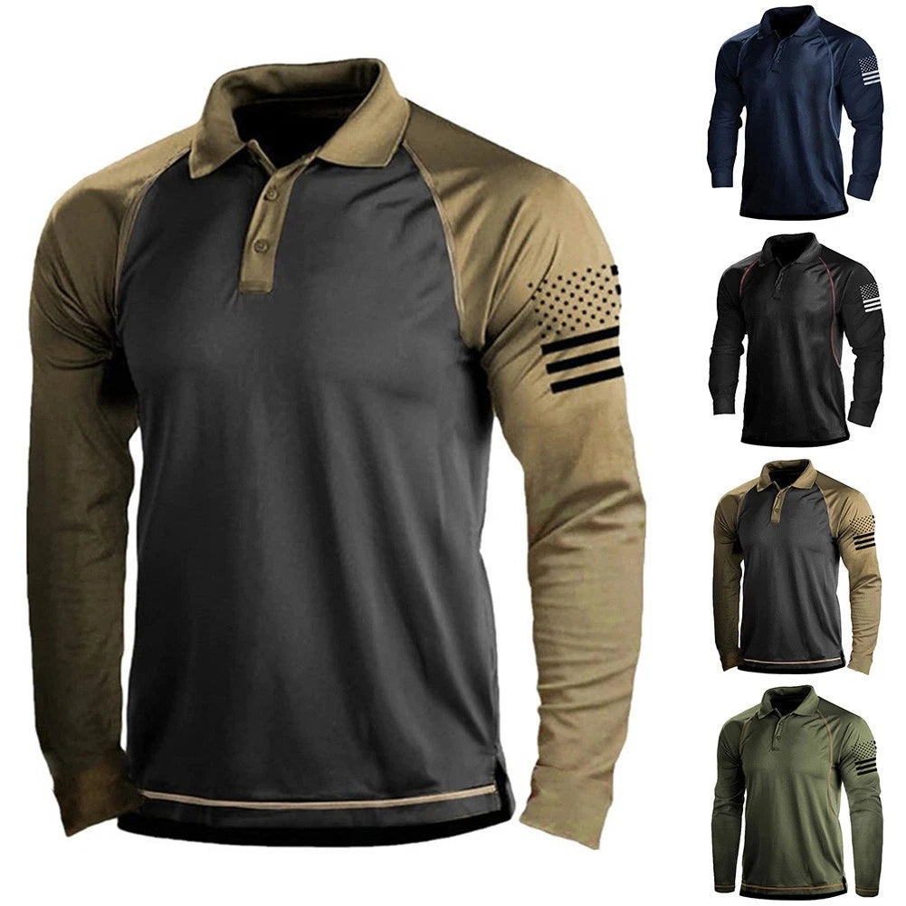 Stylish Men's Casual Long Sleeve Shirt with Button Collar Sports T Shirt