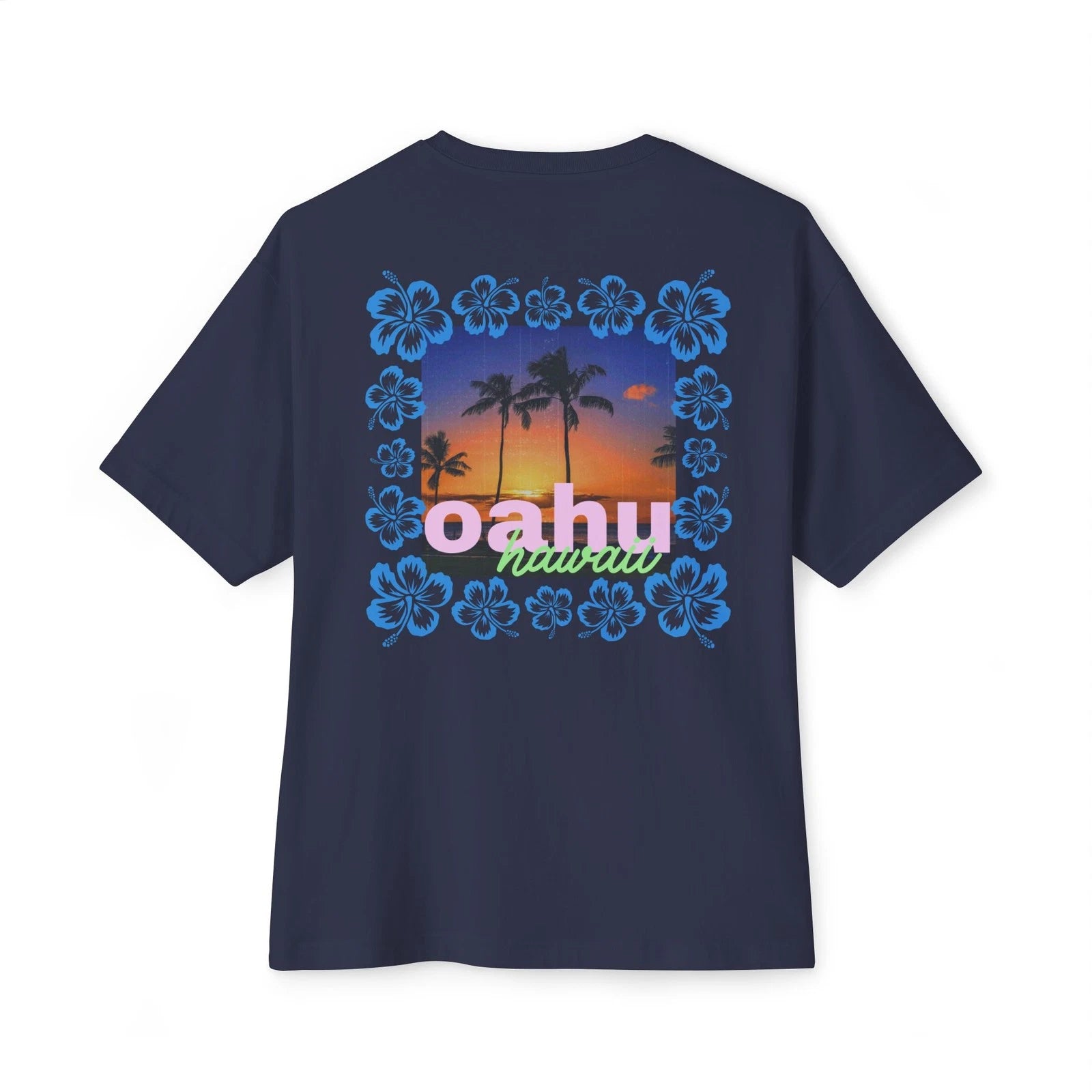 Oahu Sunset Palm Oversized Graphic Tee | Hawaii Floral Backprint