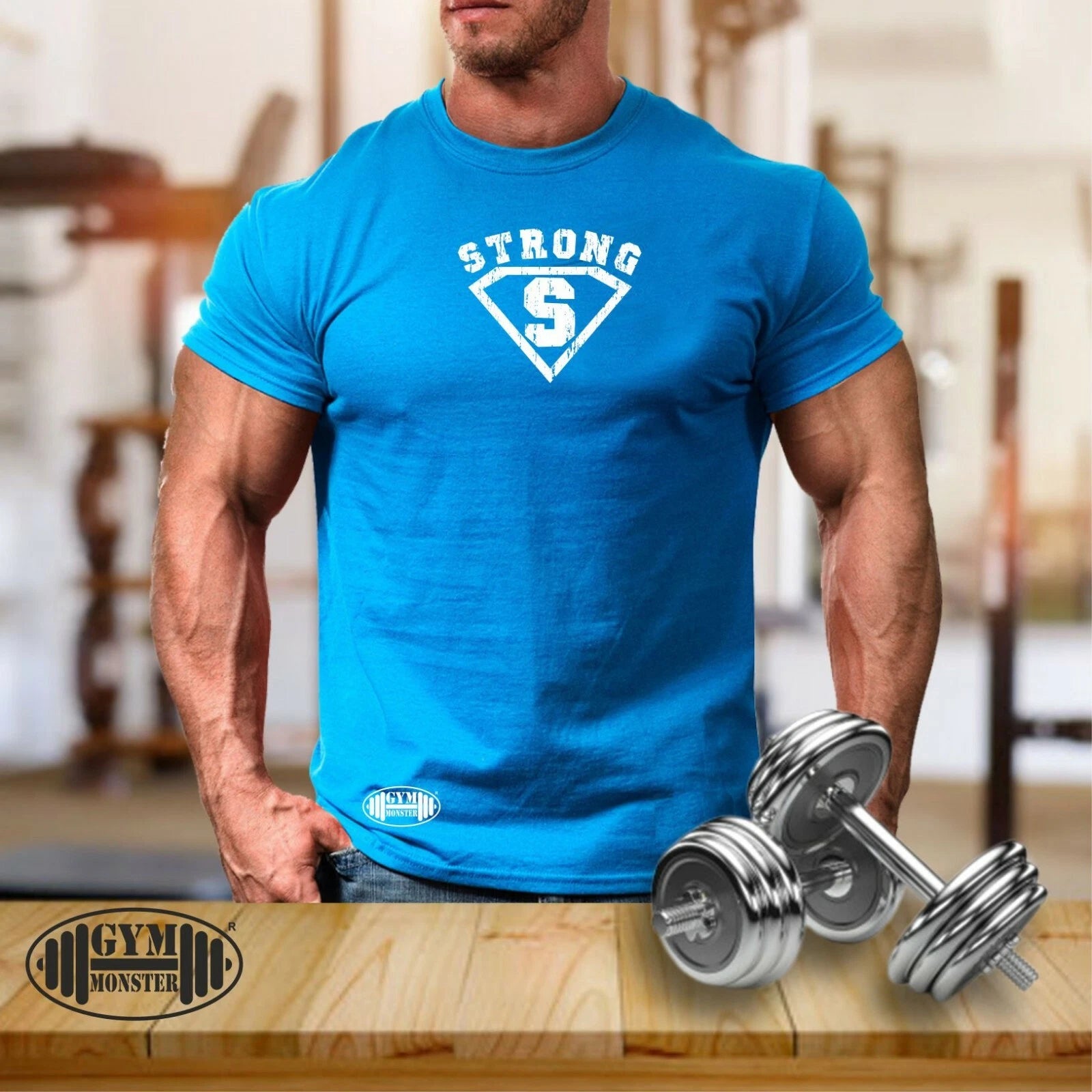 Strong S T Shirt Gym Clothing Bodybuilding Training Workout Exercise MMA Men Top