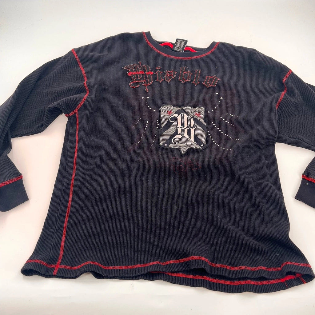 Vintage men's Mecca Diablo black red waffle knit long sleeve thermal tee 3XL