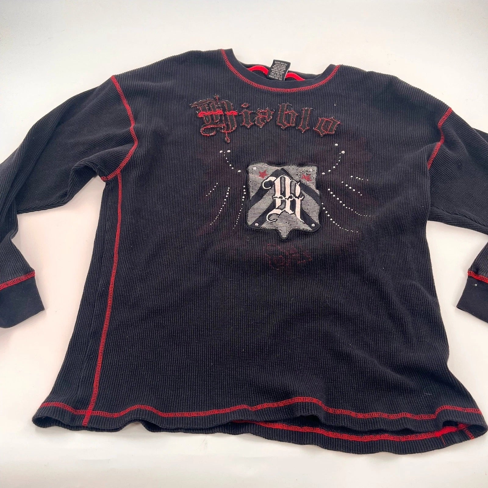 Vintage men's Mecca Diablo black red waffle knit long sleeve thermal tee 3XL