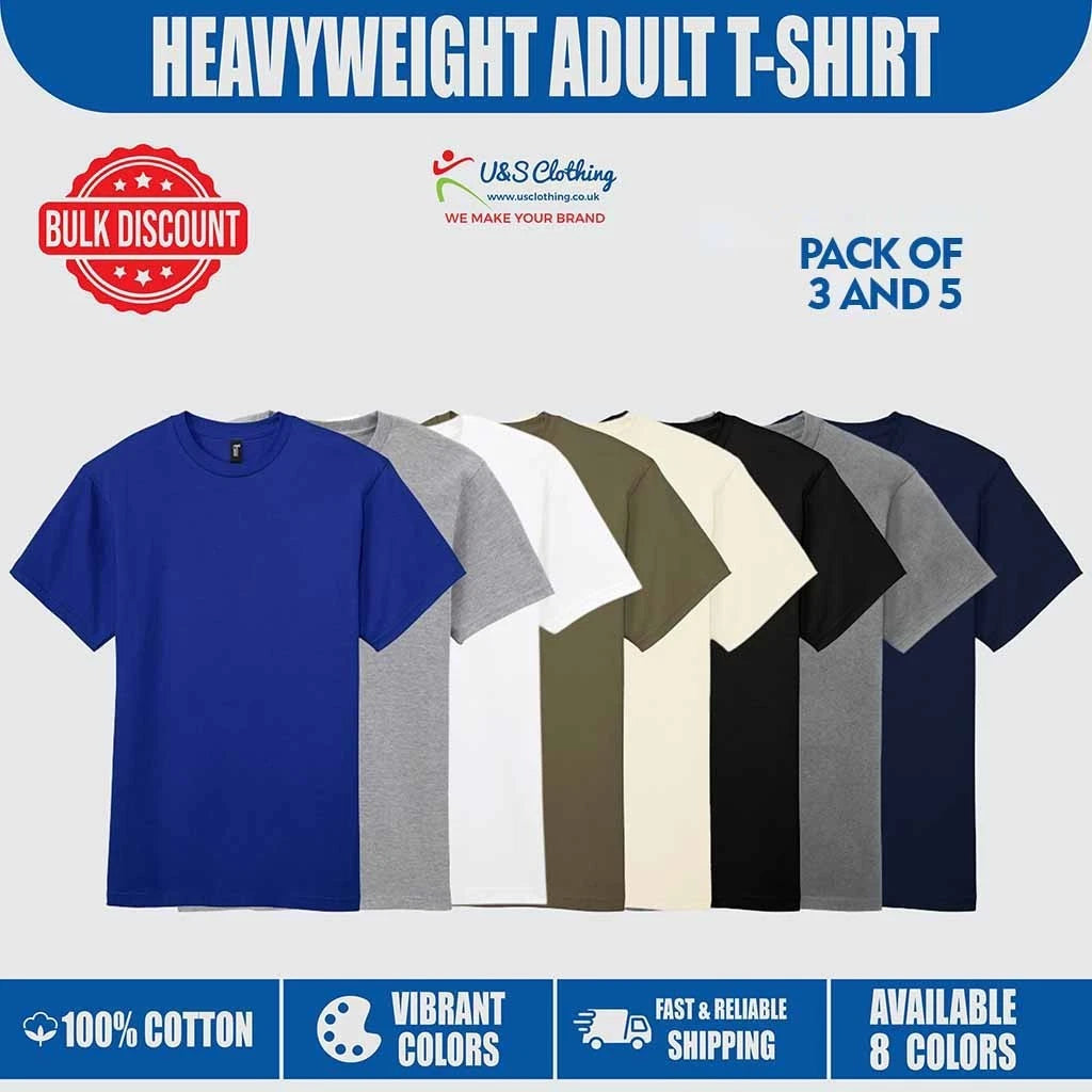 3 Or 5 Pack Gildan Hammer Heavyweight Plain T-Shirt Short Sleeve Classic Tee Top