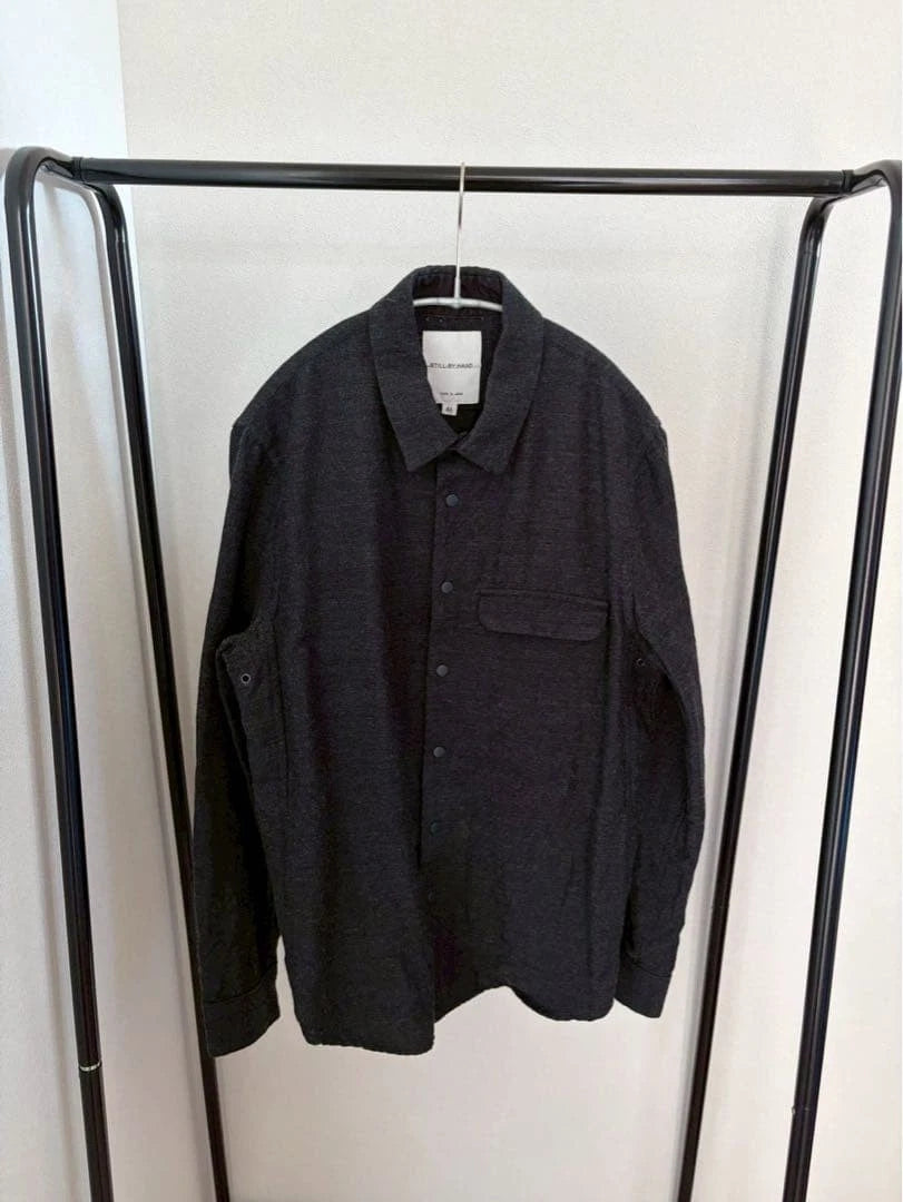 STILL BY HAND Wool Cotton Shirt 46 Navy Minimalist Design Japan