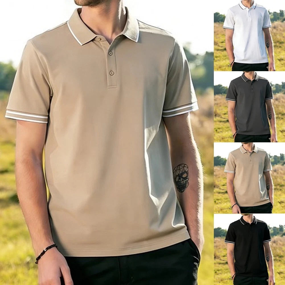 Men's Streetwear Style Short Sleeve T-Shirt with Lapel Collar Loose Fit