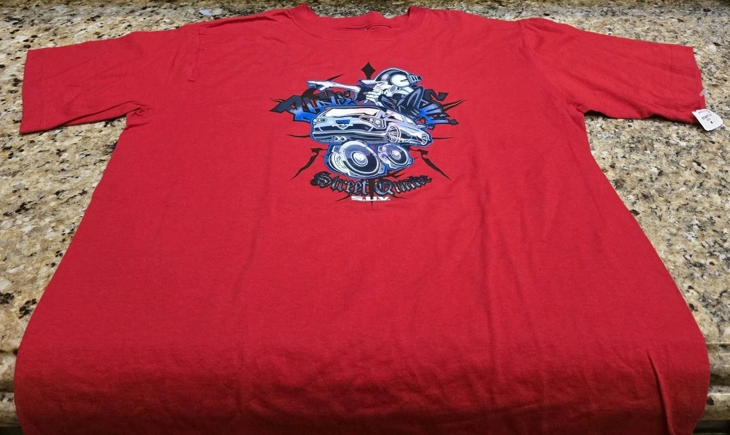 Mens XL Blade SUV DJ Rims Street Quake Graphic Red Tshirt PHYS. SCI. Vtg 2000's