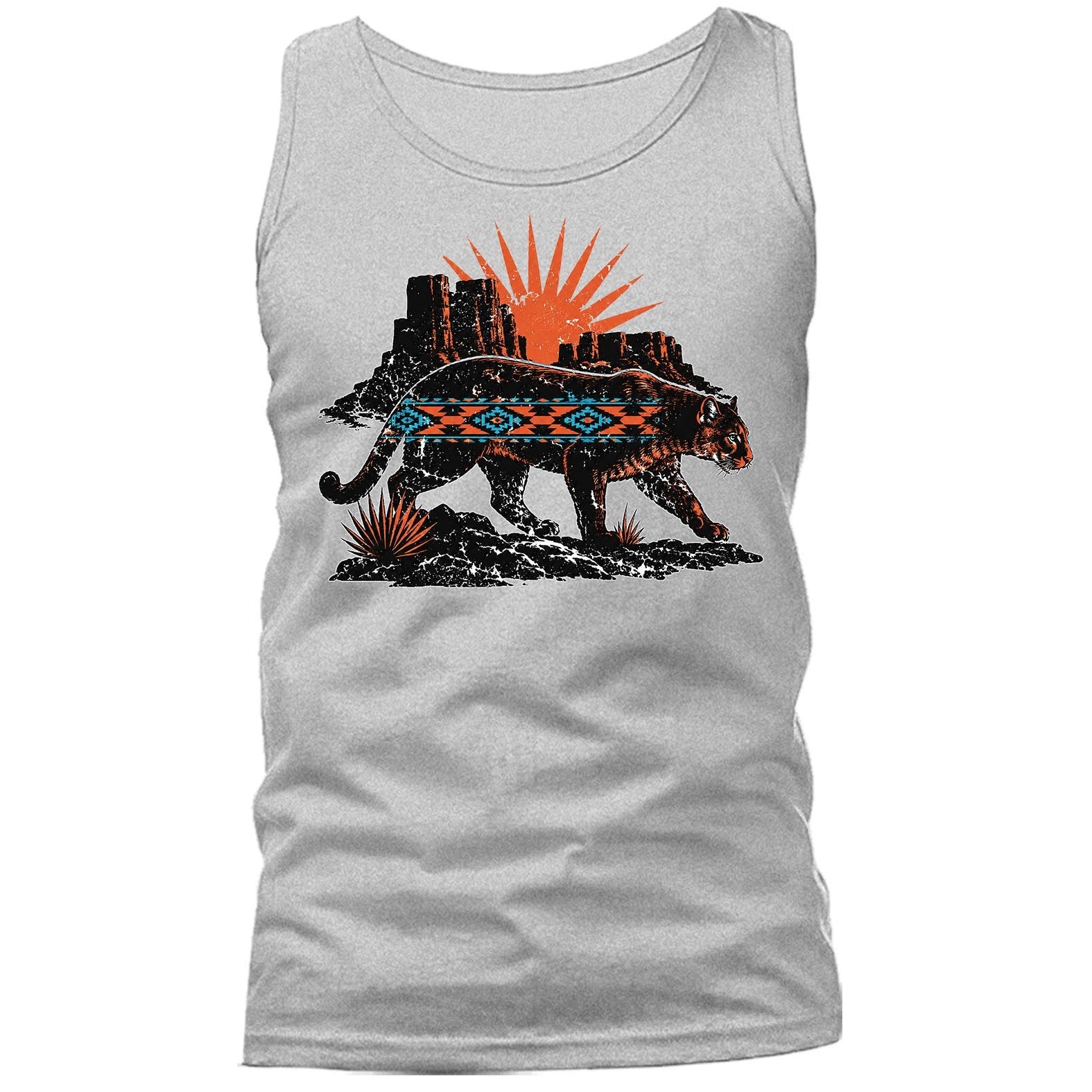 Southwestern Mountain Lion Aztec Western Desert Cactus Tribal Pattern Tank Top