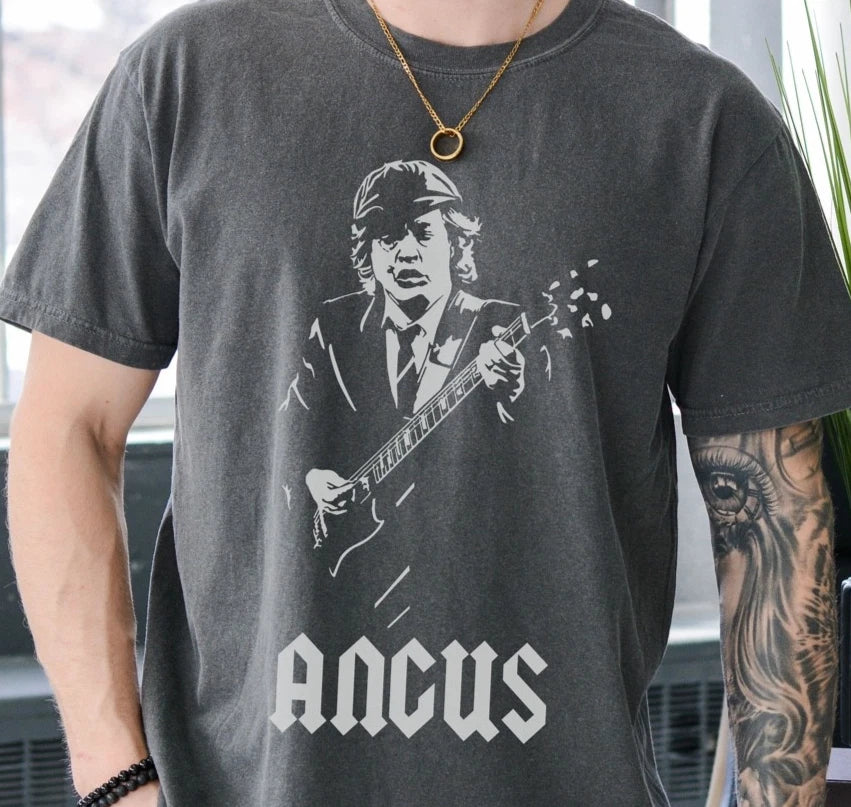 ACDC Angus Young T-Shirt Gibson Les Paul Heavy  Metal Premium Comfort Colors Tee