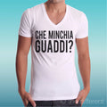 T-shirt V-neck shirt 'WHAT THE HELL GUADDI USUAL IDIOTS' ROAD TO HAPPINESS