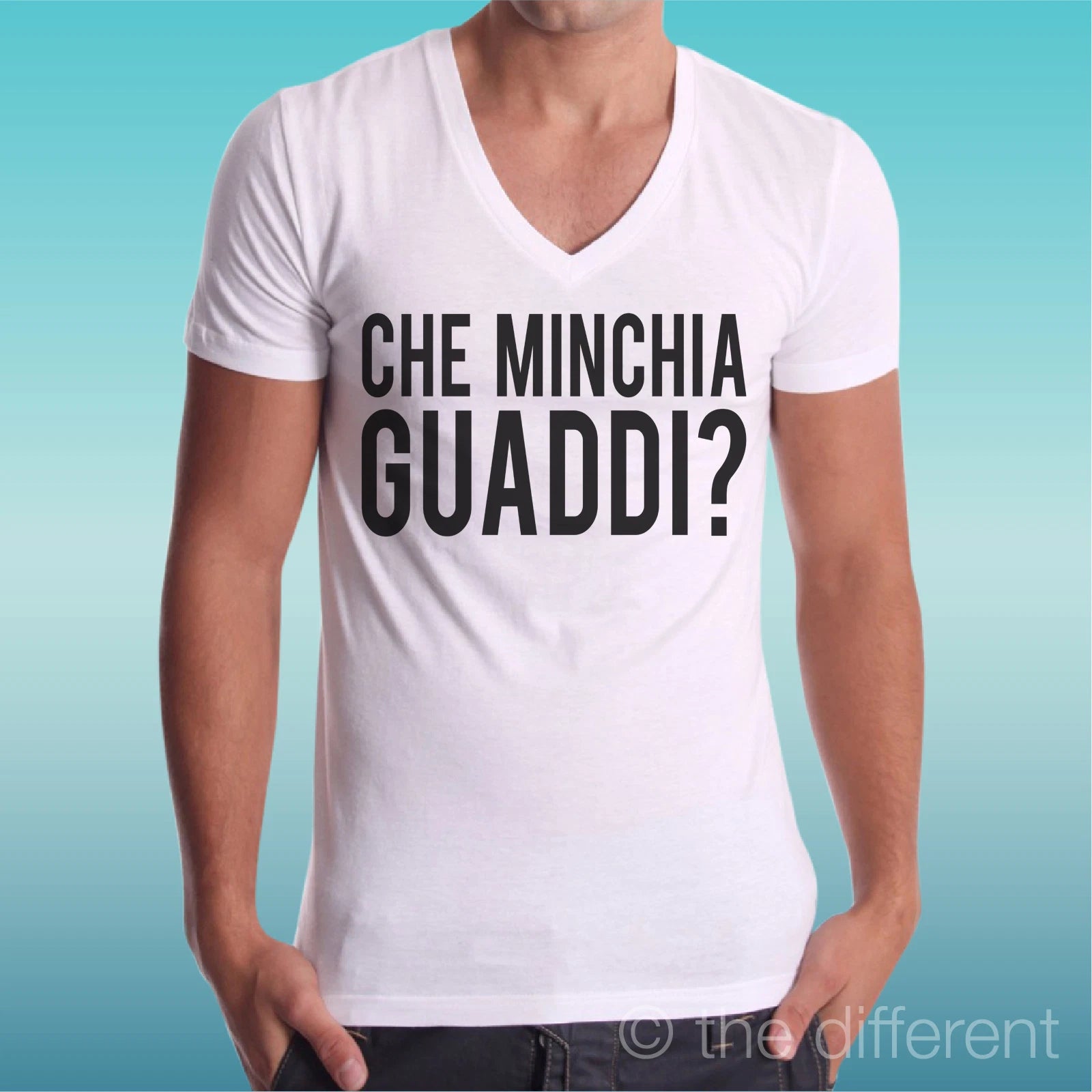 T-shirt V-neck shirt 'WHAT THE HELL GUADDI USUAL IDIOTS' ROAD TO HAPPINESS