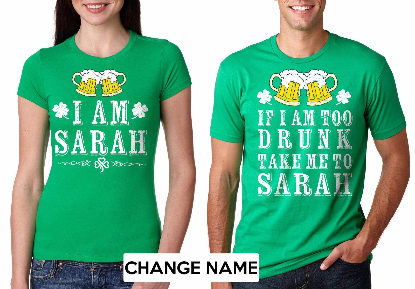 Funny Custom Couple St Patrick T-shirts Saint Paddy T-shirts