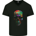 Radiantly Coloured Skull Mens V-Neck Cotton T-Shirt