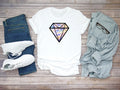 Holographic Diamond Crystal Style Short Sleeve White Men's T Shirt C034
