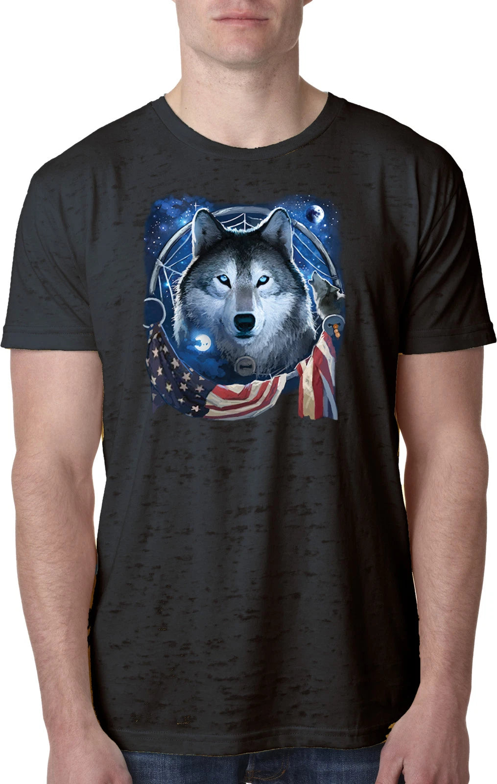 Buy Cool Shirts USA Wolf Dream Flag Burnout Shirt