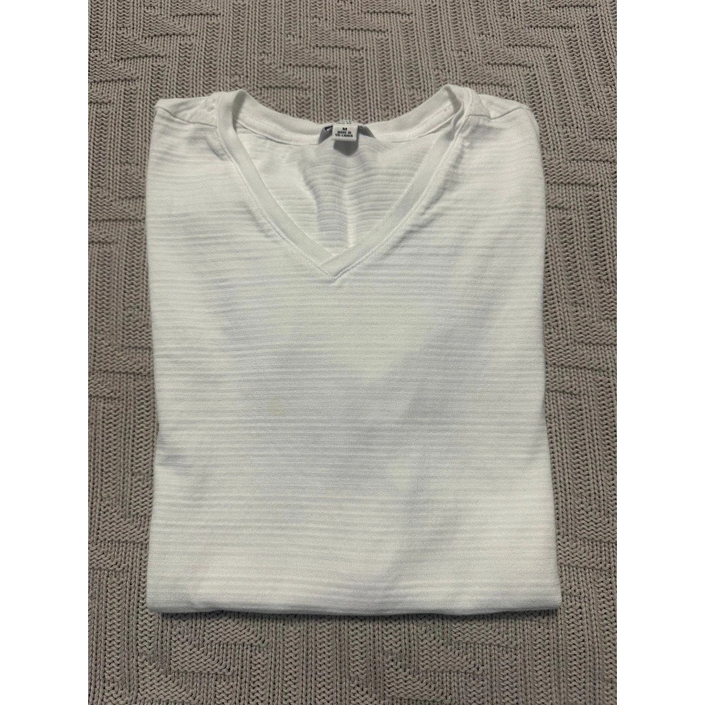 Calvin Klein white monotone striped vneck slim fit tee size M