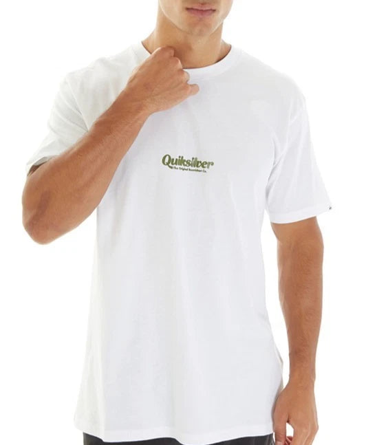 QUIKSILVER MENS T SHIRT.NEW SIMPLE LETTERINGS WHITE SHORT SLEEVED TOP TEE W24