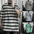 Trendy Men's Loose Fit Pullover Tee with Stripes and Classic Crew Neck Style