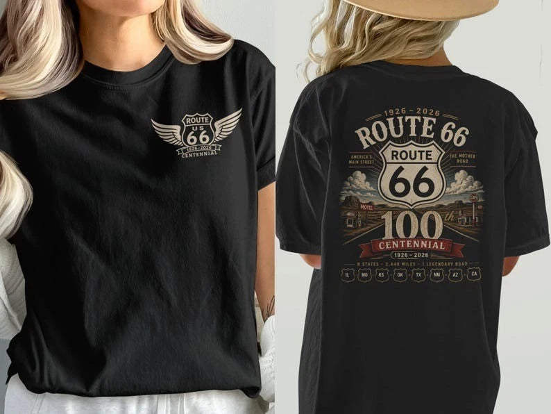 Route 66 Centennial Shirt, Vintage America's Main Street 1926-2026 Road Trip Tee