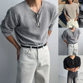 Men Casual Korean Style Loose Long Sleeve Knit T Shirt Streetwear Base Top