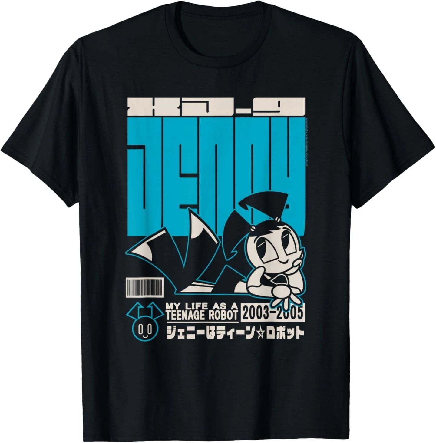 My Life as a Teenage Robot Jenny Cute Kanji Cartoon BLACK T-Shirt S3