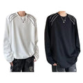 Mens Casual Long Sleeve Tee Stripe Patchwork Color Contrast Street Fashion