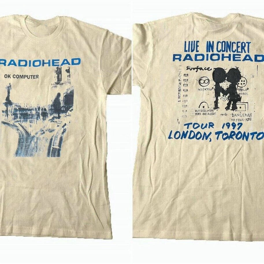 Radiohead Ok Computer Albums 90s graphic Sand T shirt 2 sided Cotton For Fans