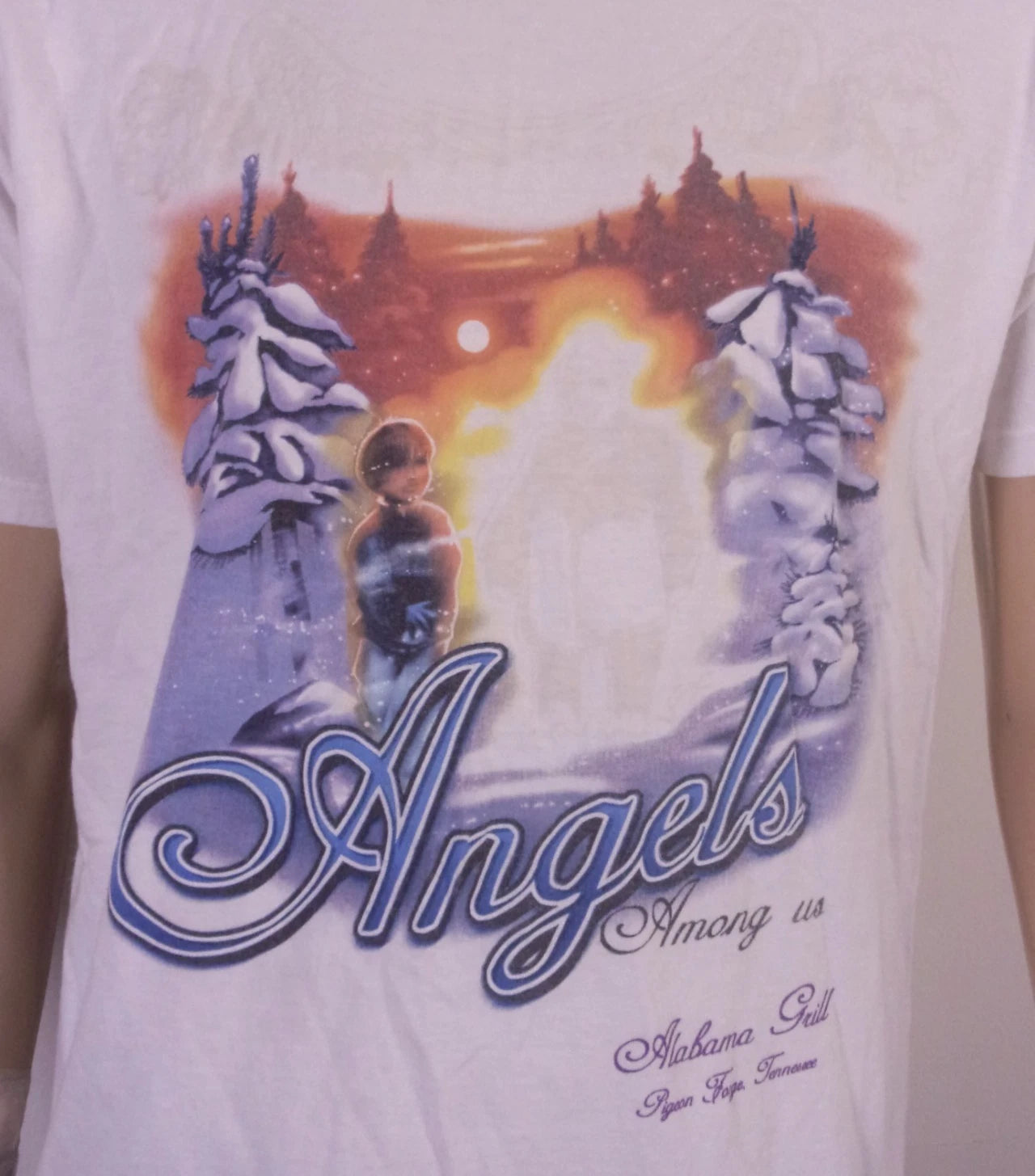 vintage 00s Y2K Angels Among Us T-Shirt Light Activated Religious Xian SZ L