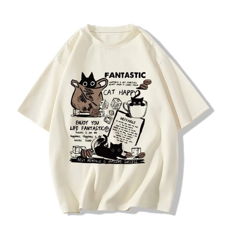 Fantastic Cat Coffee Cute Cartoon Graphic T shirt