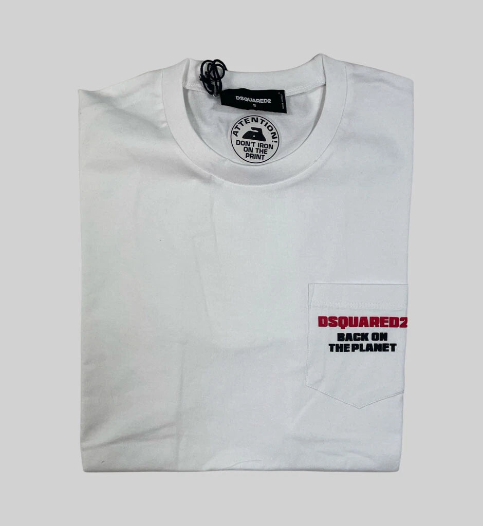 Dsquared2 S71GD1189 White T-Shirt Bk On Planet Cool Tee