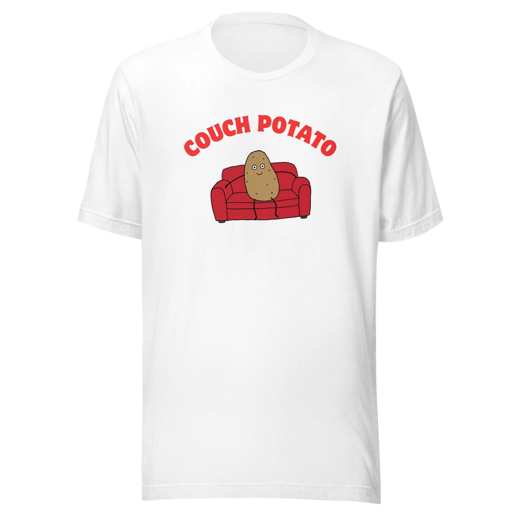 Funny Couch Potato Cartoon Graphic Cute Lazy Potato on Red Sofa T-Shirt