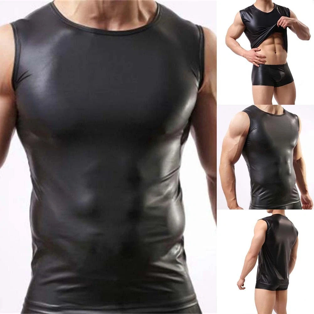 Stylish Sleeveless Tank Top for Men in Imitation Leather Perfect for Daily Use