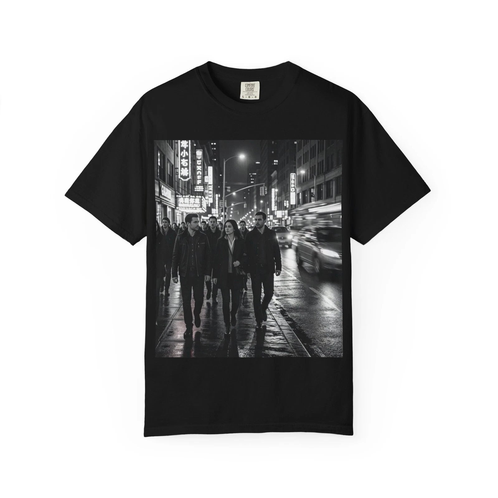Urban Night Walk T-Shirt — Black & White City Street Photo Tee