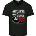 Never Give Up Gym Training Top Bodybuilding Mens V-Neck Cotton T-Shirt