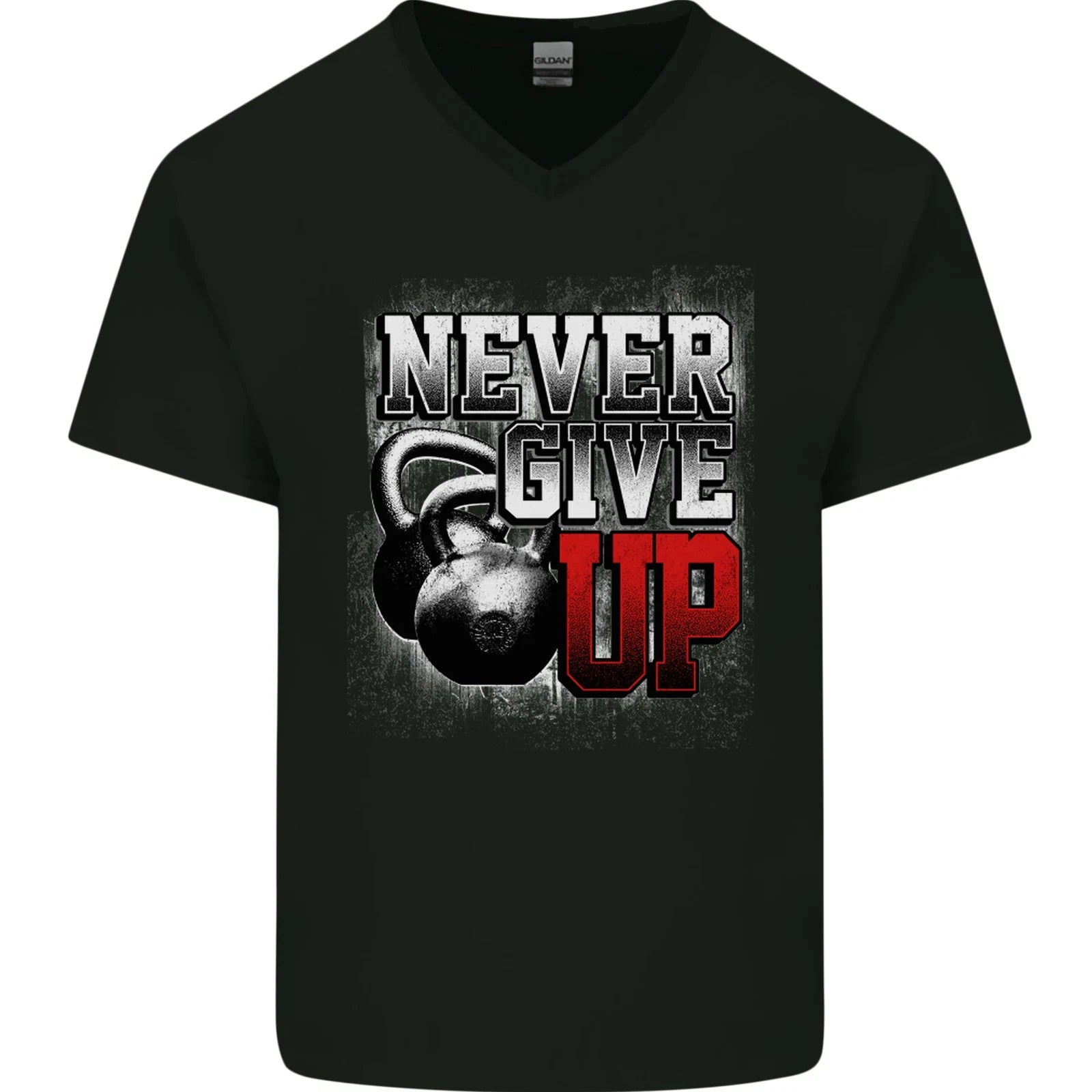 Never Give Up Gym Training Top Bodybuilding Mens V-Neck Cotton T-Shirt