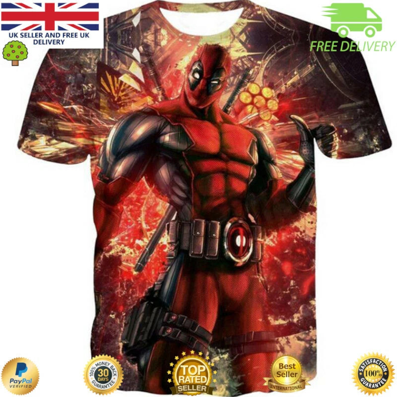 Mens Deadpool Movie Themed T shirt Super hero design S - XXL