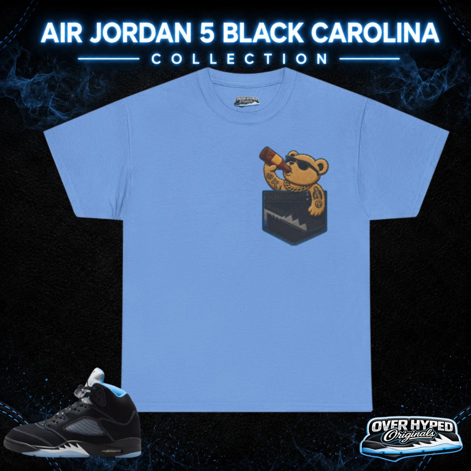 T-Shirt To Match Retro 5 Black Carolina Shoes -FAT POCKET Sneaker Tee