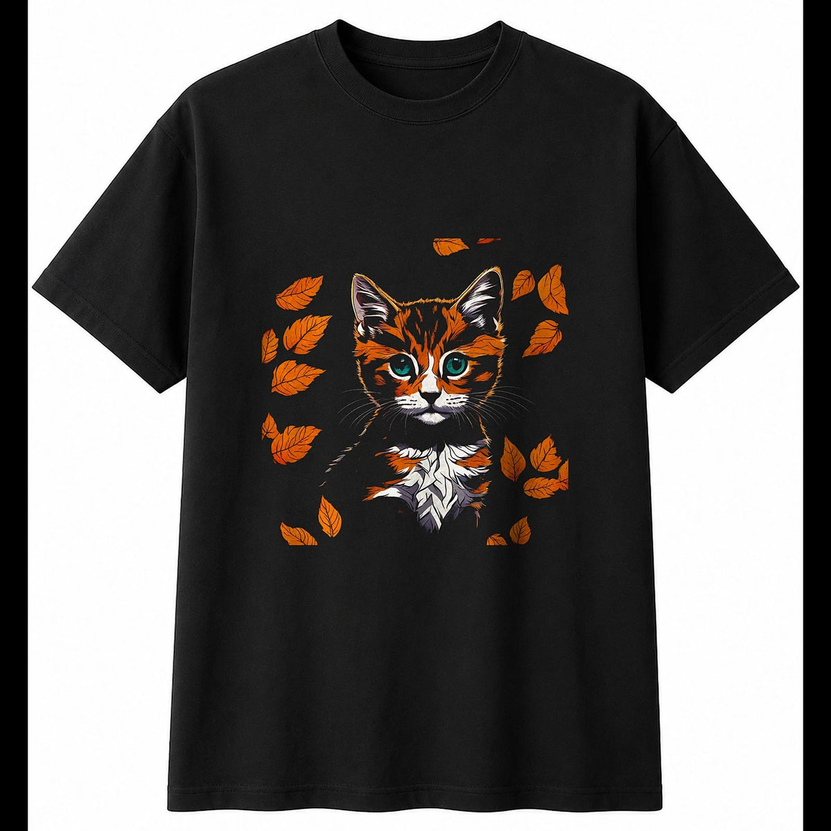 Botanical Kitten Torn Paper Cat Cute Mens T-Shirt Black 100% Cotton Kawaii Tee