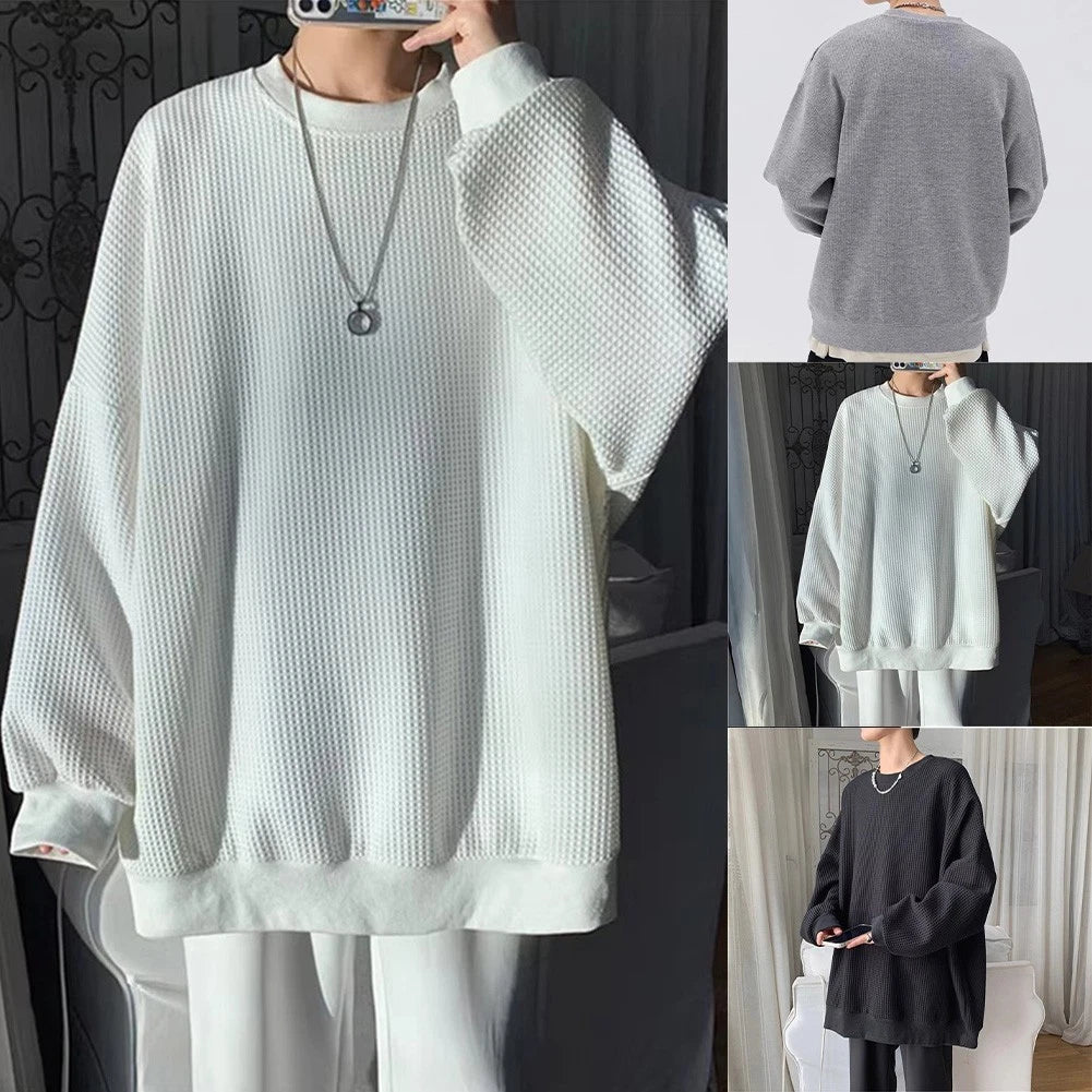 O-neck Sweatshirt Men Plaid Pullover Lightweight Fabric For Daily Wear