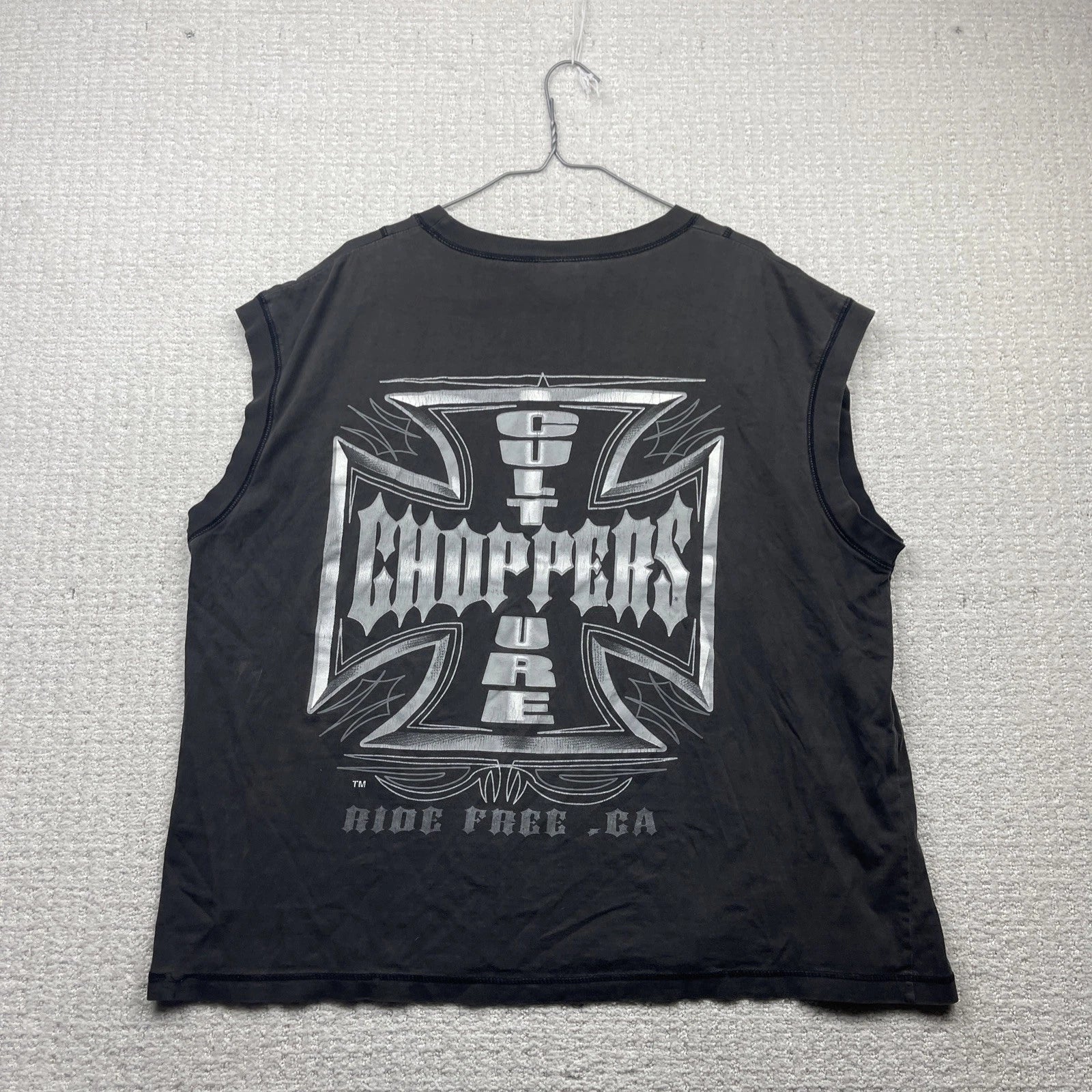 VTG Y2K Chopper Culture Ride Free Tank Shirt Men Sz XL Grey grunge Punk Read