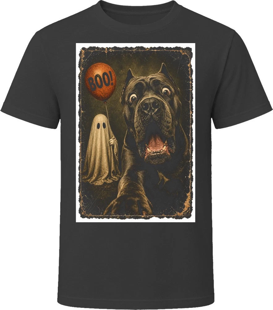 Scared Cane Corso Halloween Ghost Funny Dog Selfie Photo Tee T Shirt