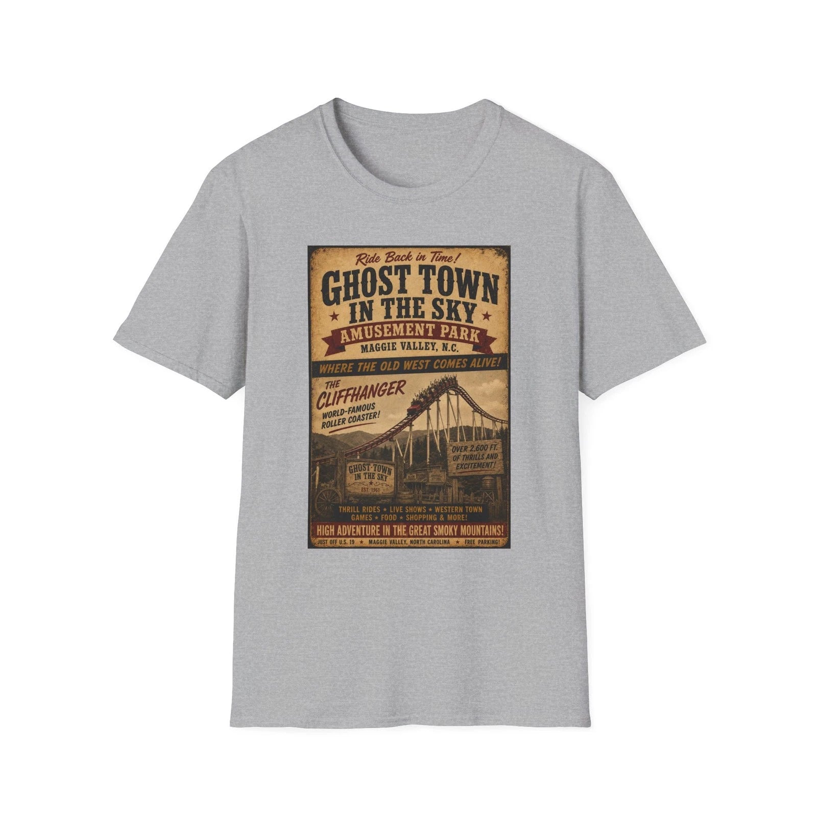 Ghost Town in the sky cliffhanger Roller Coaster T-Shirt Vintage Amusement