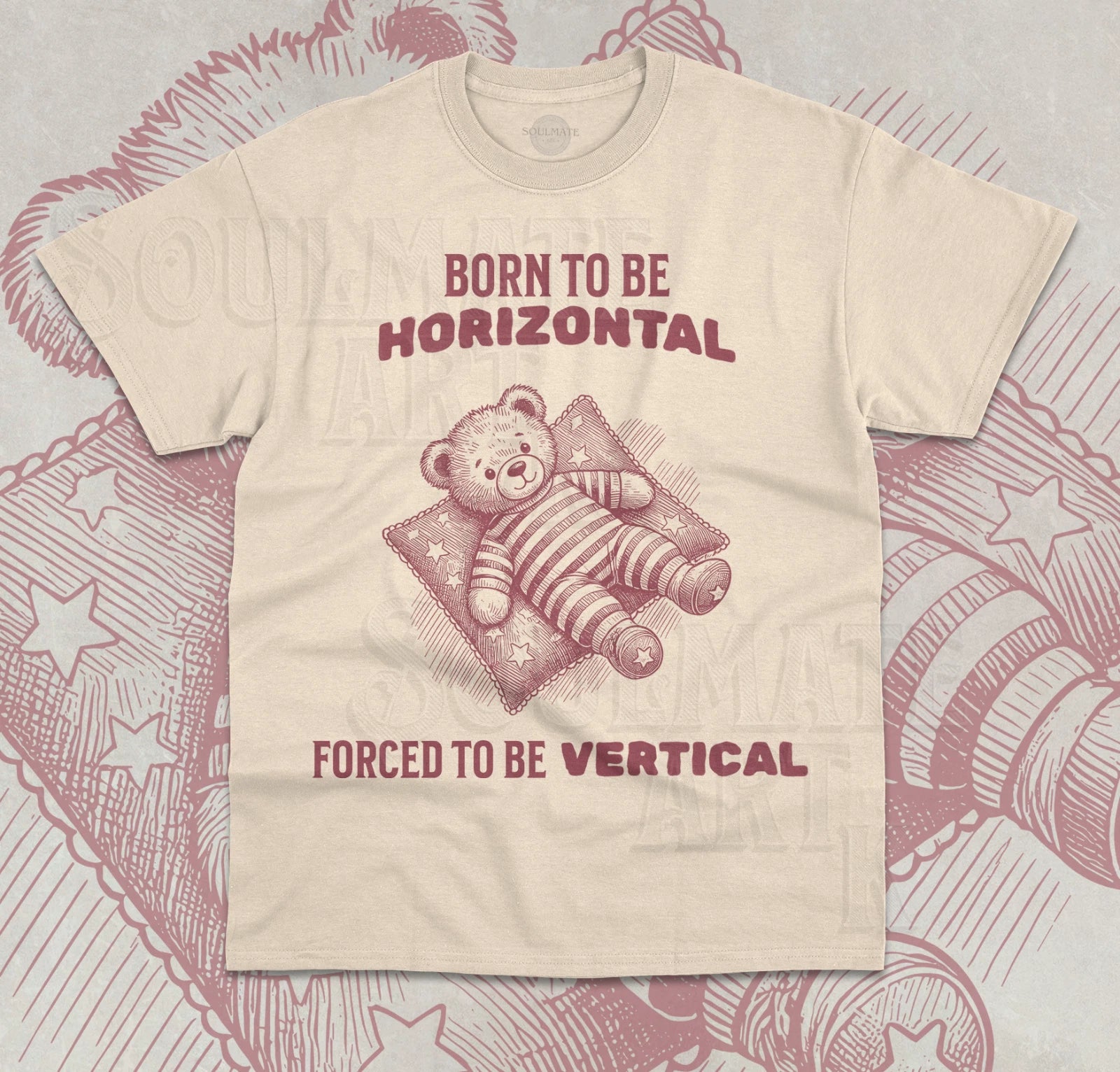 Born To Be Horizontal Forced To Be Vertical T-Shirt Funny Meme Bear Cute Shirt