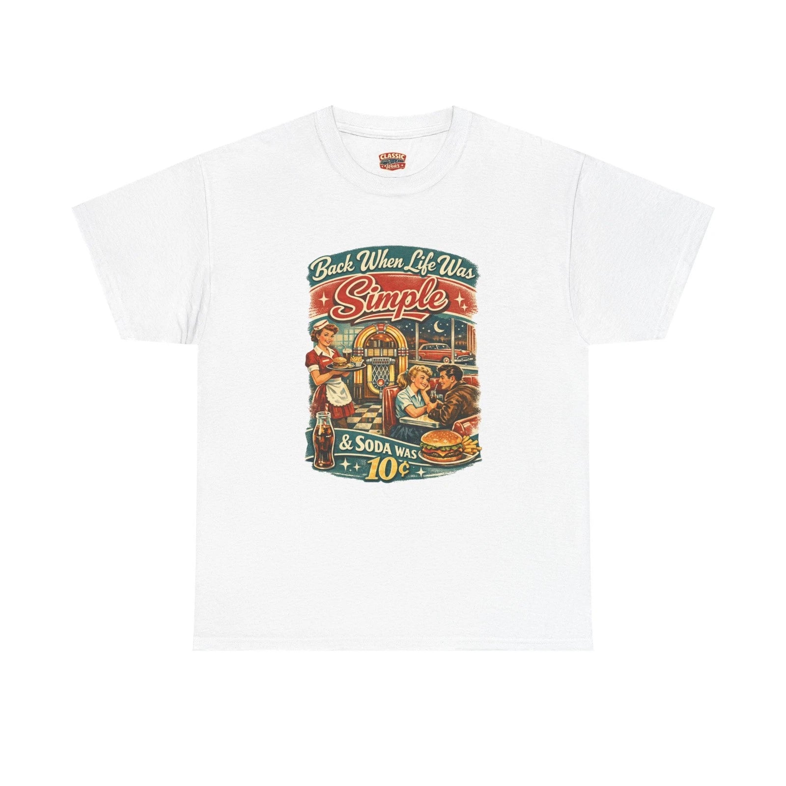 Unisex 100% Cotton T-Shirt Simple Tee, Vintage Diner Retro Soda Shirt 1950s Gift