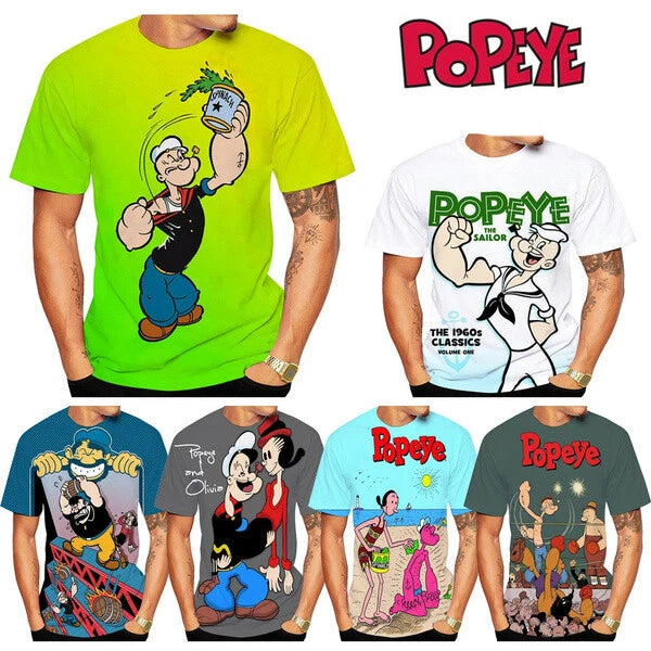 Cartoon Popeye Casual unisex Women Men T-Shirt 3D Print Short Sleeve Tee Tops